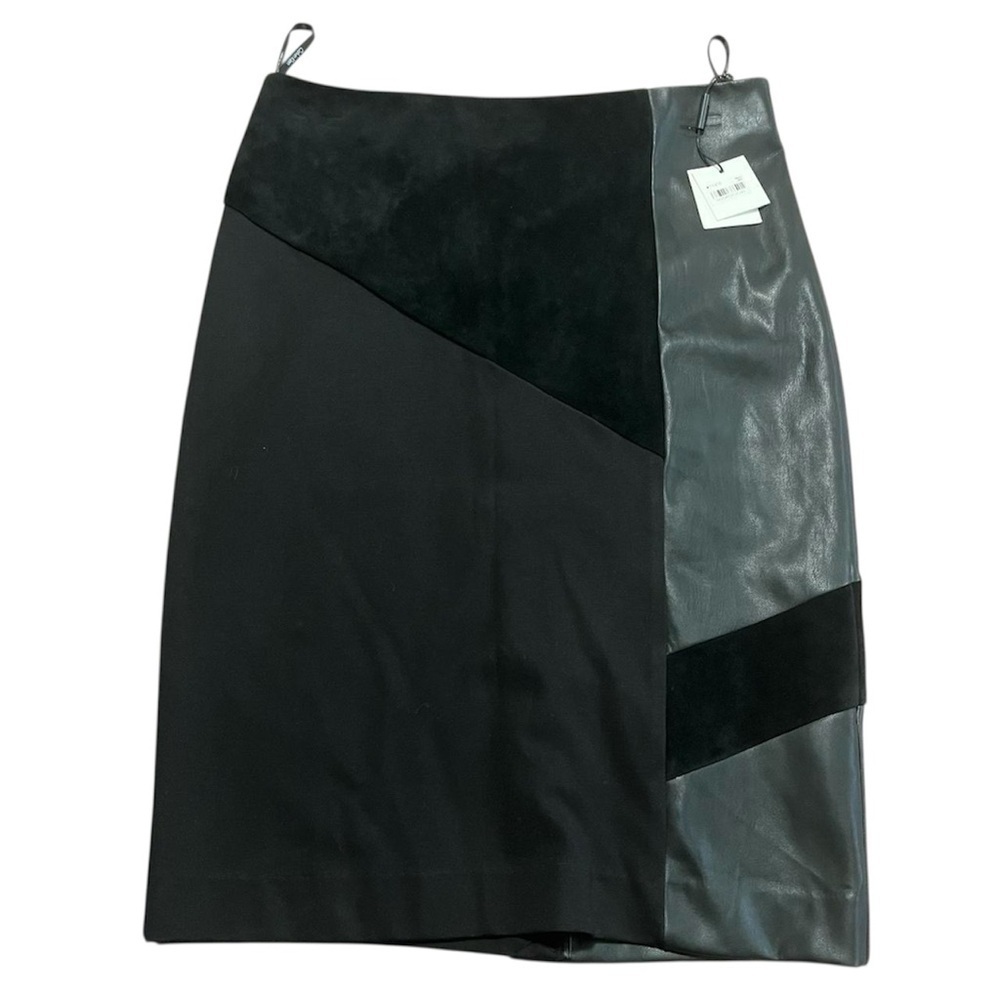 NWT CALVIN KLEIN Faux Leather Suede Black Pencil Skirt Size 6 Classic Office